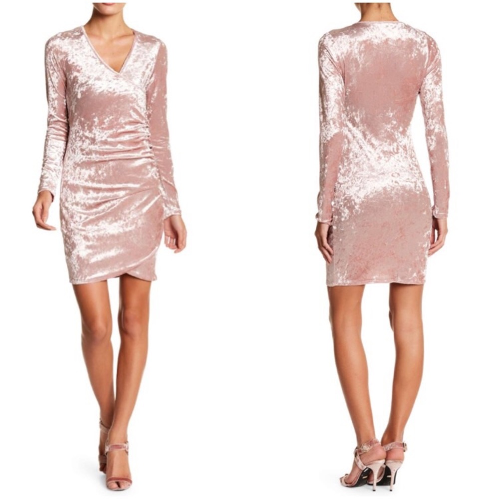 Rose Velvet Ruched Surplice Dress